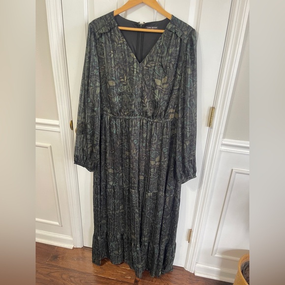 Lane Bryant Lurex Tiered Plus Maxi Dress 22/24  Green Paisley metallic Holiday - Picture 1 of 7